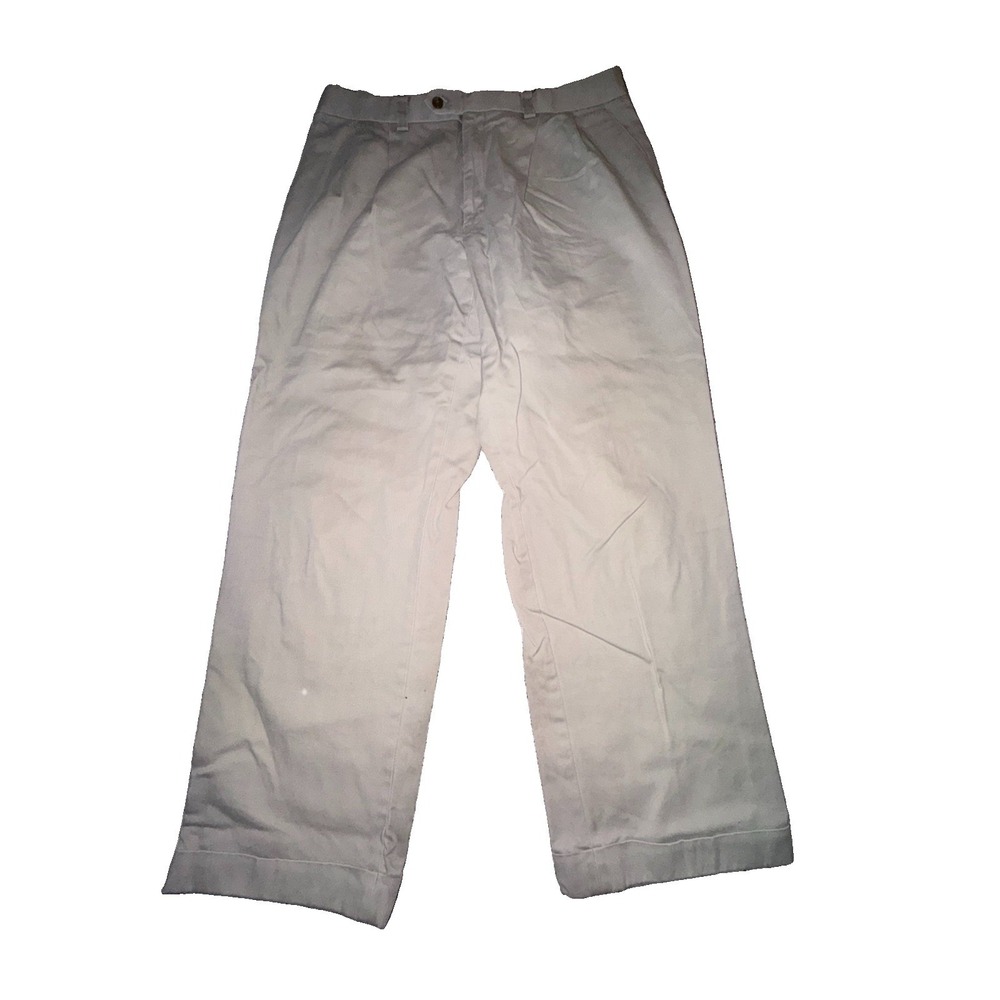 Lauren Ralph Lauren Dress Pants Mens 34x27 Cream Khaki Pleated Cuffed Cotton
